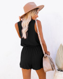 Solid Sleeveless U Neck Two Piece Shorts Set YD-8758