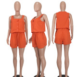Solid Sleeveless U Neck Two Piece Shorts Set YD-8758