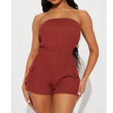 Solid Color Wrap Chest Romper ASL-6679