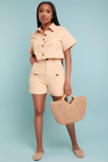 Solid Color Single-breasted Button Two Piece Set YD-8756
