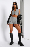 Casual Solid Zipper Sports Home Two Piece Shorts Set MZ-2803