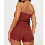 Solid Color Wrap Chest Romper ASL-6679