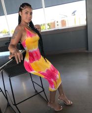 Tie Dye Print Sling Backless Midi Dress SMD-23008