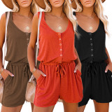 Solid Sleeveless U Neck Two Piece Shorts Set YD-8758