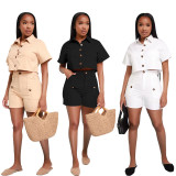 Solid Color Single-breasted Button Two Piece Set YD-8756