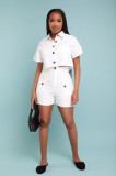 Solid Color Single-breasted Button Two Piece Set YD-8756