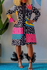 Multicolor Print Long Sleeve Midi Dress OD-8564
