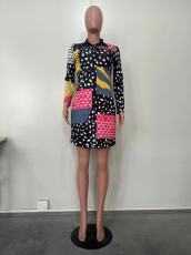 Multicolor Print Long Sleeve Midi Dress OD-8564