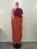 Print Pleated Irregular Maxi Dress OD-8561