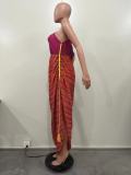 Print Pleated Irregular Maxi Dress OD-8561
