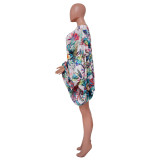 One Shoulder Bat Sleeve Print Dress YF-10441
