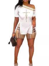 Letter Print Slash Shoulder Slit Two Piece Shorts LSD-1195-2