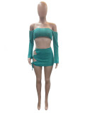 Sexy One Shoulder Long Sleeve Bandage Skirt Set QXTF-8183
