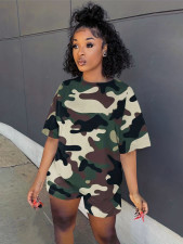 Camo Print Short Sleeve Sport Two Piece Set LSD-60176