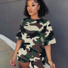 Camo Print Short Sleeve Sport Two Piece Set LSD-60176