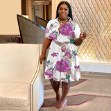 Plus Size Fashion Casual Print Short Sleeve Shirt Dress SSNF-211209-1
