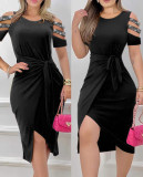 Fashion Hot Drill Tie Up Irregular Dress JRF-3741