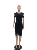 Fashion Hot Drill Tie Up Irregular Dress JRF-3741