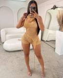 Sexy Hollow Out Sequin Backless Two Piece Shorts Set QXTF-8187