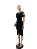 Fashion Hot Drill Tie Up Irregular Dress JRF-3741