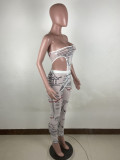 Letter Print Wrap Chest Tops And Pants Two Piece Set LUO-6660