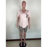 Leopard Print Casual Sport Two Piece Shorts Set LUO-6656