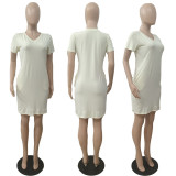 Plus Size Solid Short Sleeve Loose Casual Dress LUO-6669