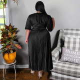 Solid Color Pleated Maxi Dress NNWF-7876