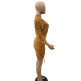 Solid Color Drawstring Pleated Tight Skirts 2 Piece Set LUO-6627