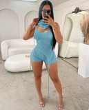 Sexy Hollow Out Sequin Backless Two Piece Shorts Set QXTF-8187