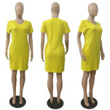 Plus Size Solid Short Sleeve Loose Casual Dress LUO-6669