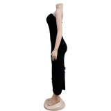 Solid Color Tube Tops Feather Maxi Dress BY-6535