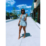 Solid Color Lapel Zipper Romper DDF-88217