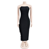 Solid Color Tube Tops Feather Maxi Dress BY-6535