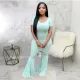 Solid Color Sport Slim Big Flare Pants Two Piece Set LUO-6674