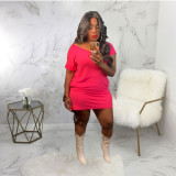 Plus Size Solid Short Sleeve Loose Casual Dress LUO-6669