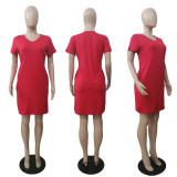Plus Size Solid Short Sleeve Loose Casual Dress LUO-6669