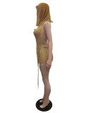 Sexy Hollow Out Sequin Backless Two Piece Shorts Set QXTF-8187