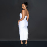Solid Color Tube Tops Feather Maxi Dress BY-6535
