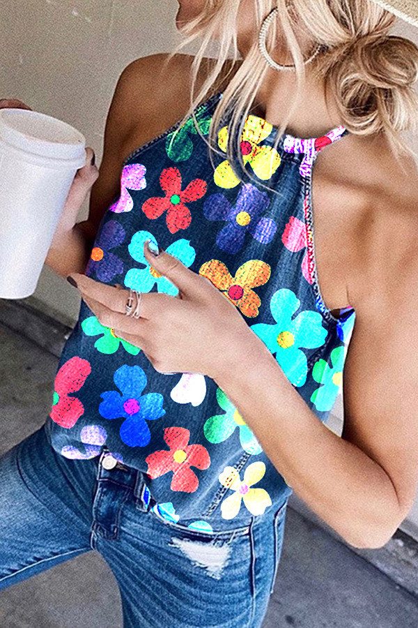 Plus Size Sexy Print Sling Sleeveless Tops MK-3174