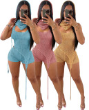 Sexy Hollow Out Sequin Backless Two Piece Shorts Set QXTF-8187