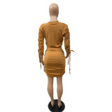 Solid Color Drawstring Pleated Tight Skirts 2 Piece Set LUO-6627