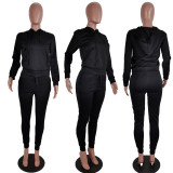 Solid Casual Sport Hooded Sweatshirt Two Piece Set LUO-6626