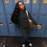 Solid Casual Sport Hooded Sweatshirt Two Piece Set LUO-6626