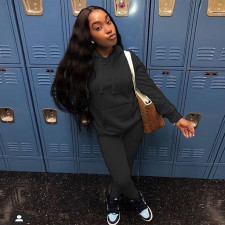 Solid Casual Sport Hooded Sweatshirt Two Piece Set LUO-6626