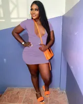 Sexy Solid Large V Neck Mini Dress MTY-6551