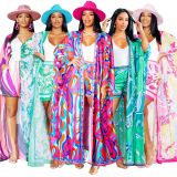 Chiffon Print Sunscreen Cardigan Shorts Beach Suit XHSY-19570