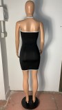 Solid Color White Edge Sexy Mini Dress  LUO-6652