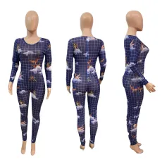 Fashion Angel Print Long Sleeve Jumpsuit LUO-6631