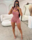 Sexy Hollow Out Sequin Backless Two Piece Shorts Set QXTF-8187